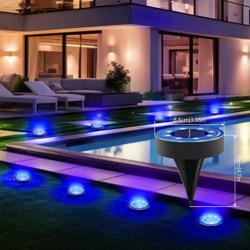 Joomer Solar Ground Lights, 4 Pack 8 LED Solar Lights Outdoor Waterproof IP68 Disc Light Landscape Lighting Garden Light for Patio Pathway Lawn Yard Driveway Walkway(Blue) - Image 2
